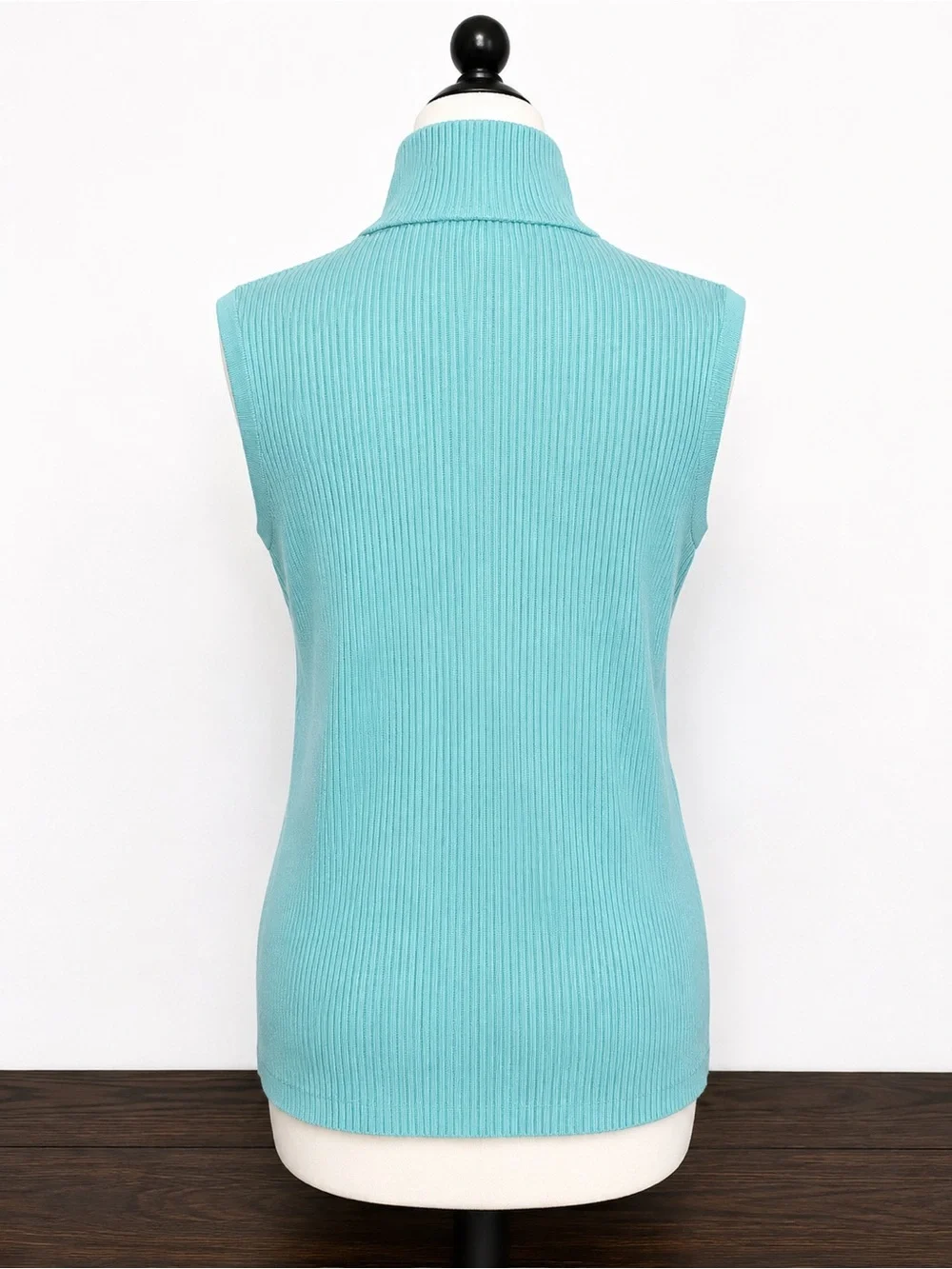 Vintage Y2K Dana Buchman Aqua Blue Ribbed Sleeveless Turtleneck Top L - Picture 4 of 7
